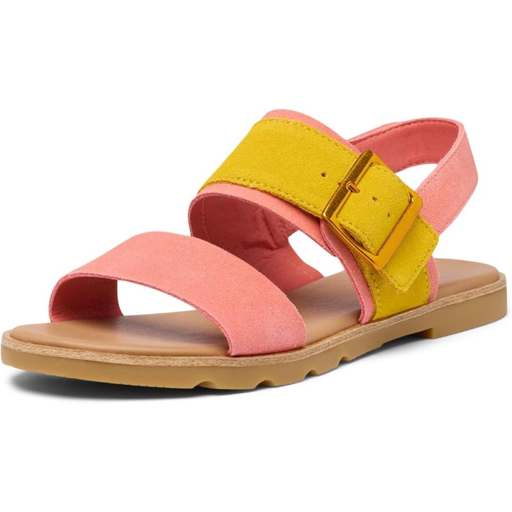 Sorel Women's Ella III Slingback Sandals Coral Yellow Suede Straps. Size 10. New